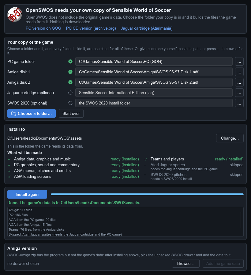 OpenSWOS Setup after installing: Done, and a list of the files made